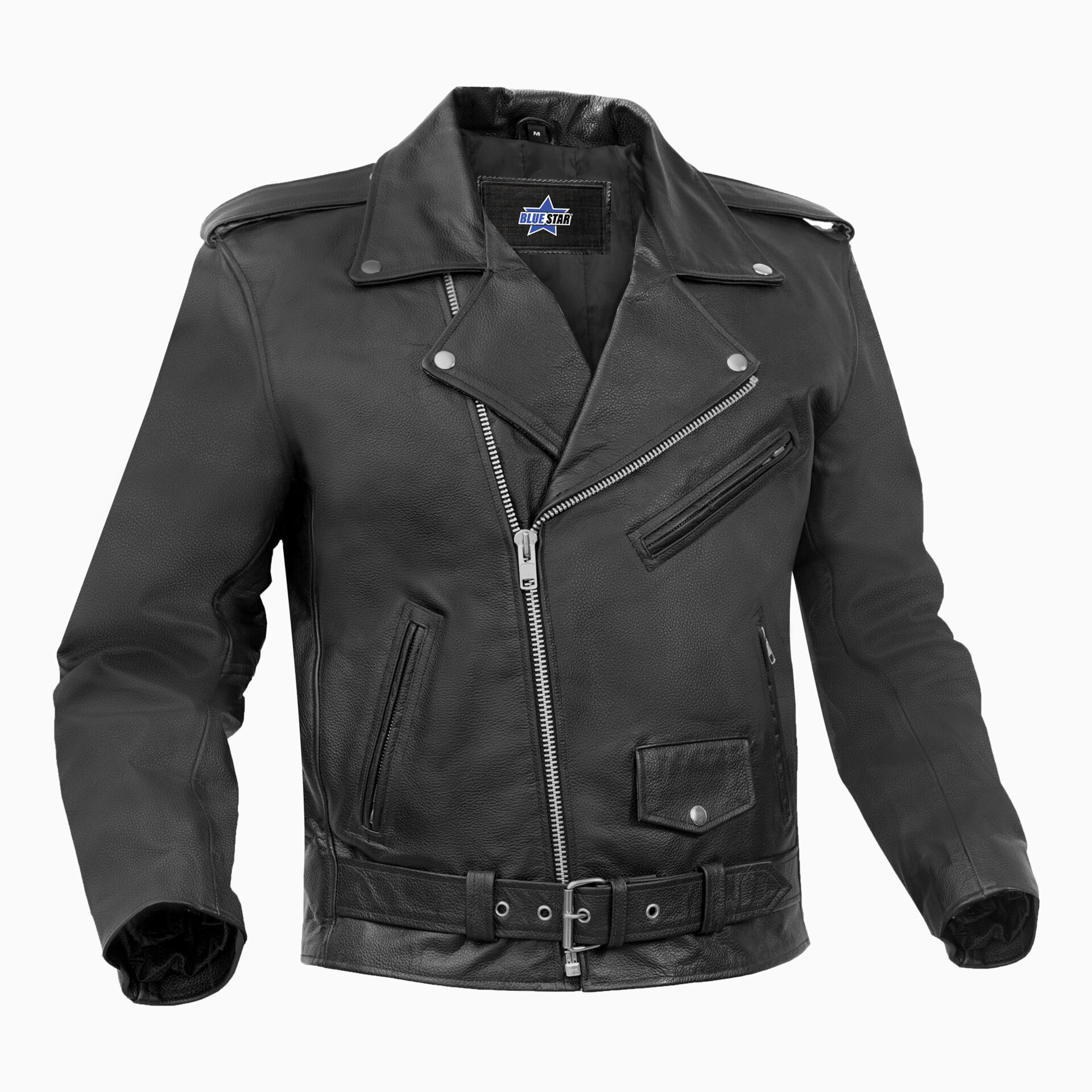 BSM1143 Economy Motorcycle Classic Biker Leather Jacket - Plain Sides