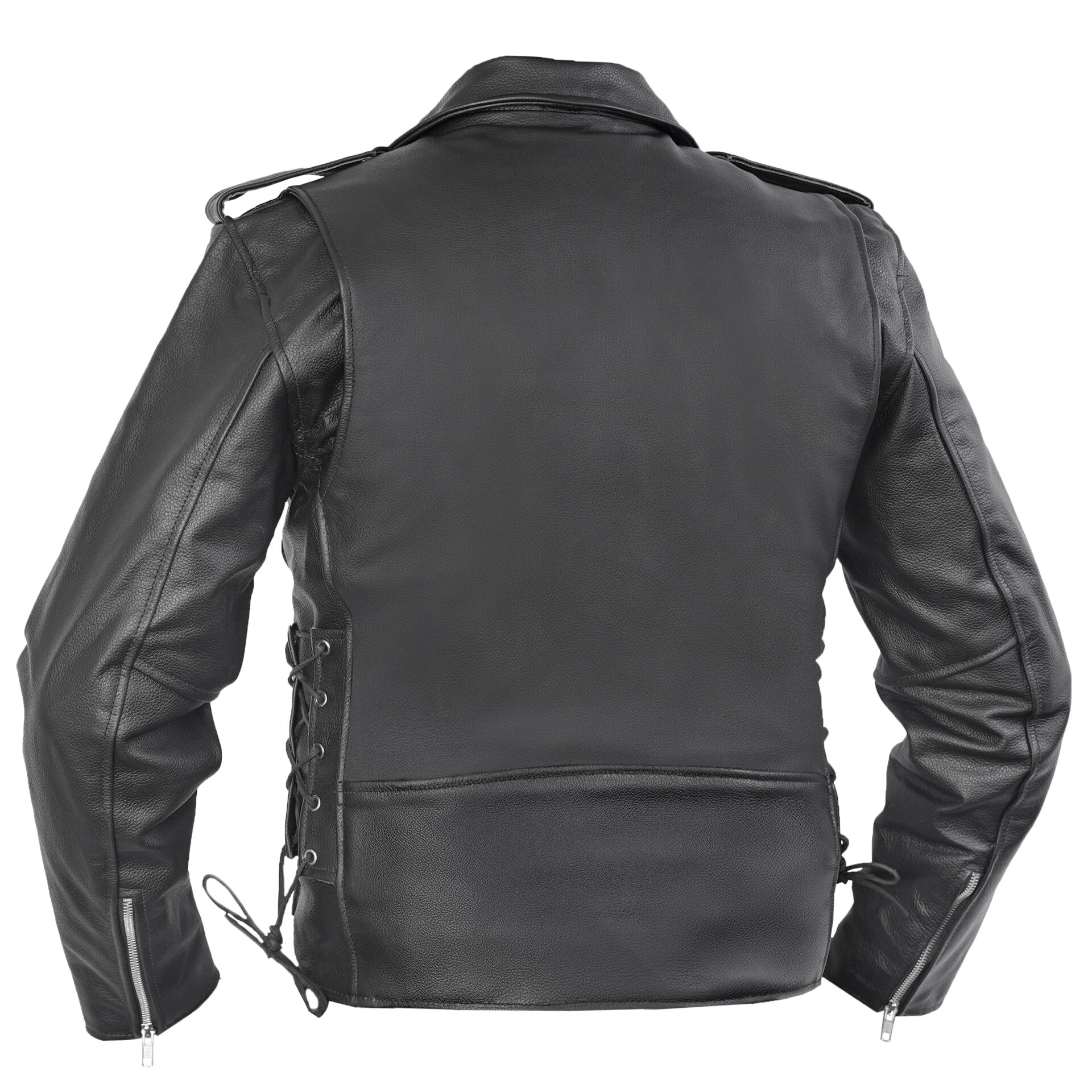 BSM1141 Economy Motorcycle Classic Biker Leather Jacket - Side Laces - Image 3