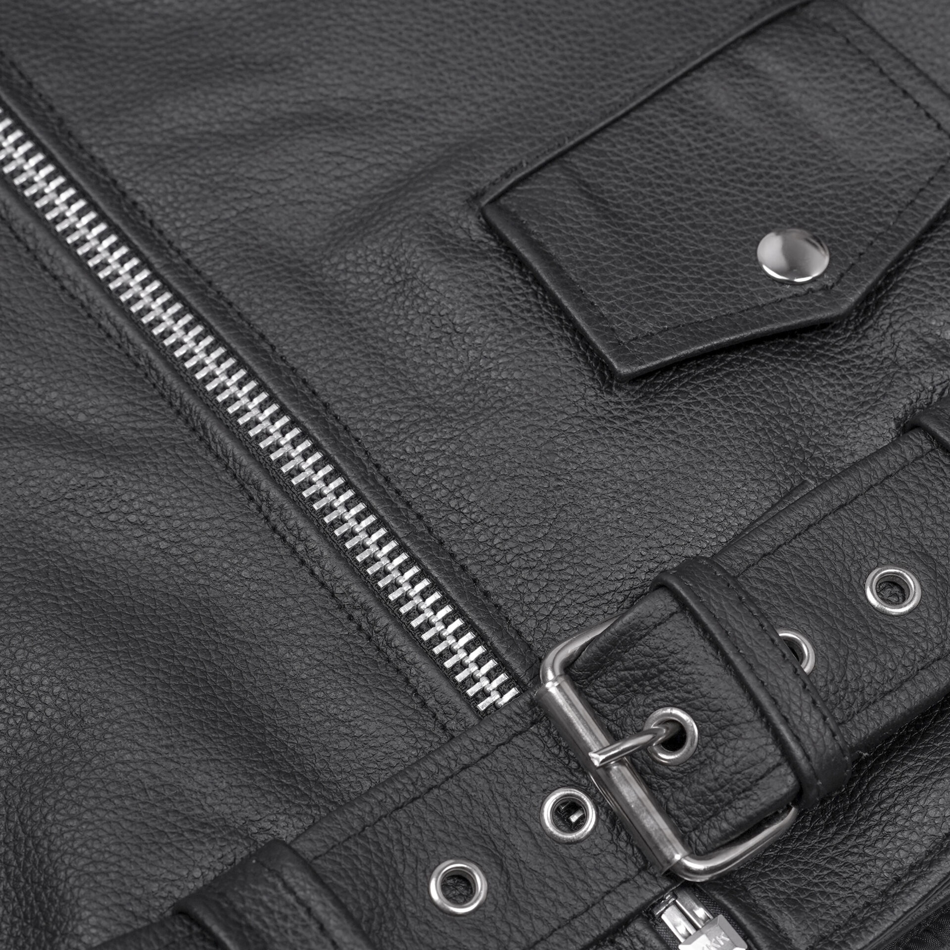 BSM1141 Economy Motorcycle Classic Biker Leather Jacket - Side Laces - Image 9