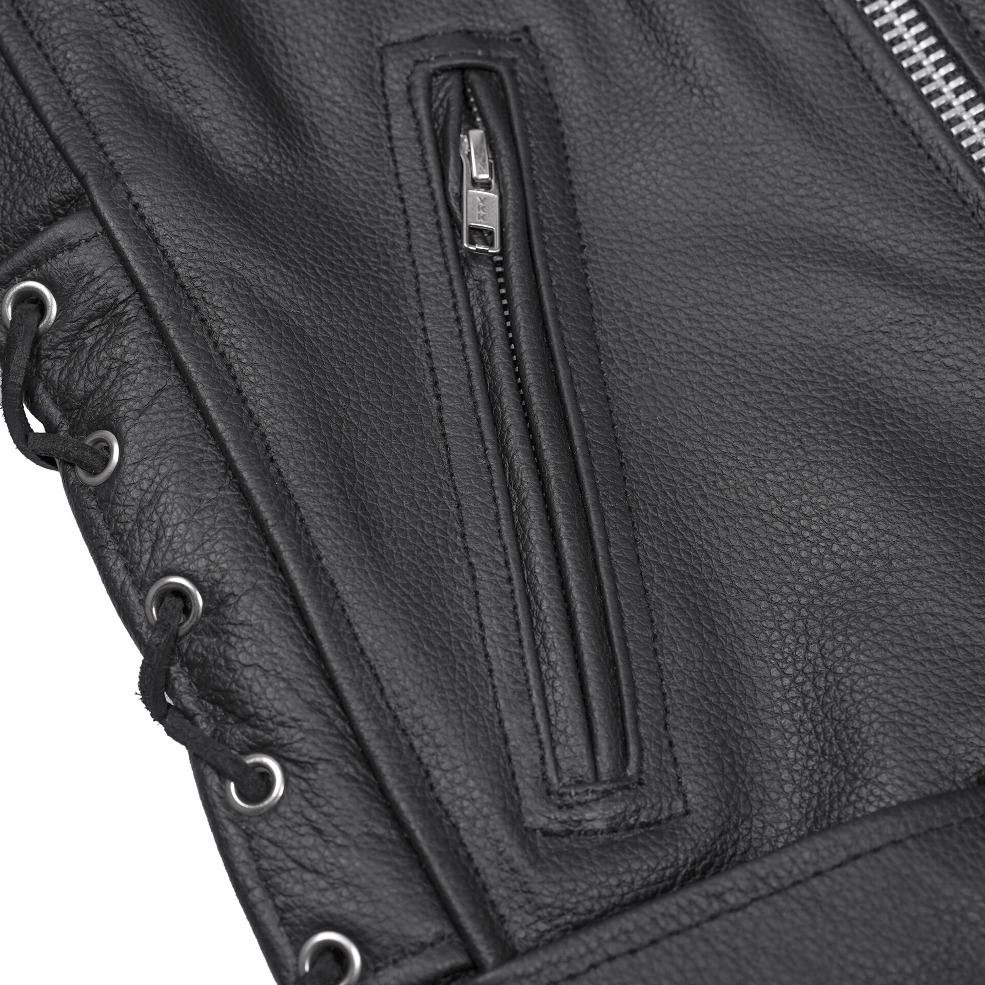 BSM1141 Economy Motorcycle Classic Biker Leather Jacket - Side Laces - Image 10