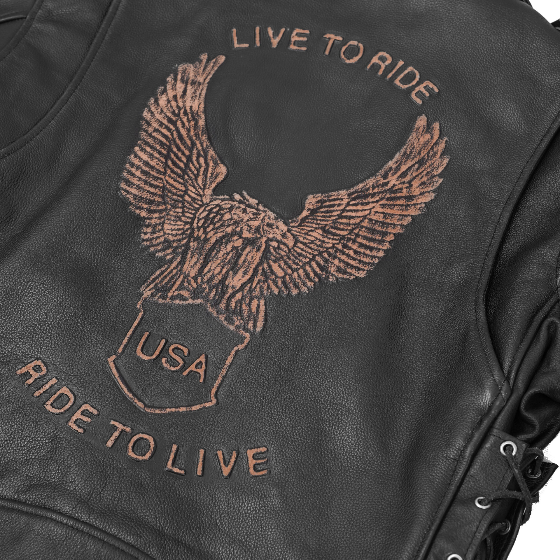 BSM1146 Men's Eagle Embossed Live To Ride - Ride To Live Classic Black Leather Mot - Image 12