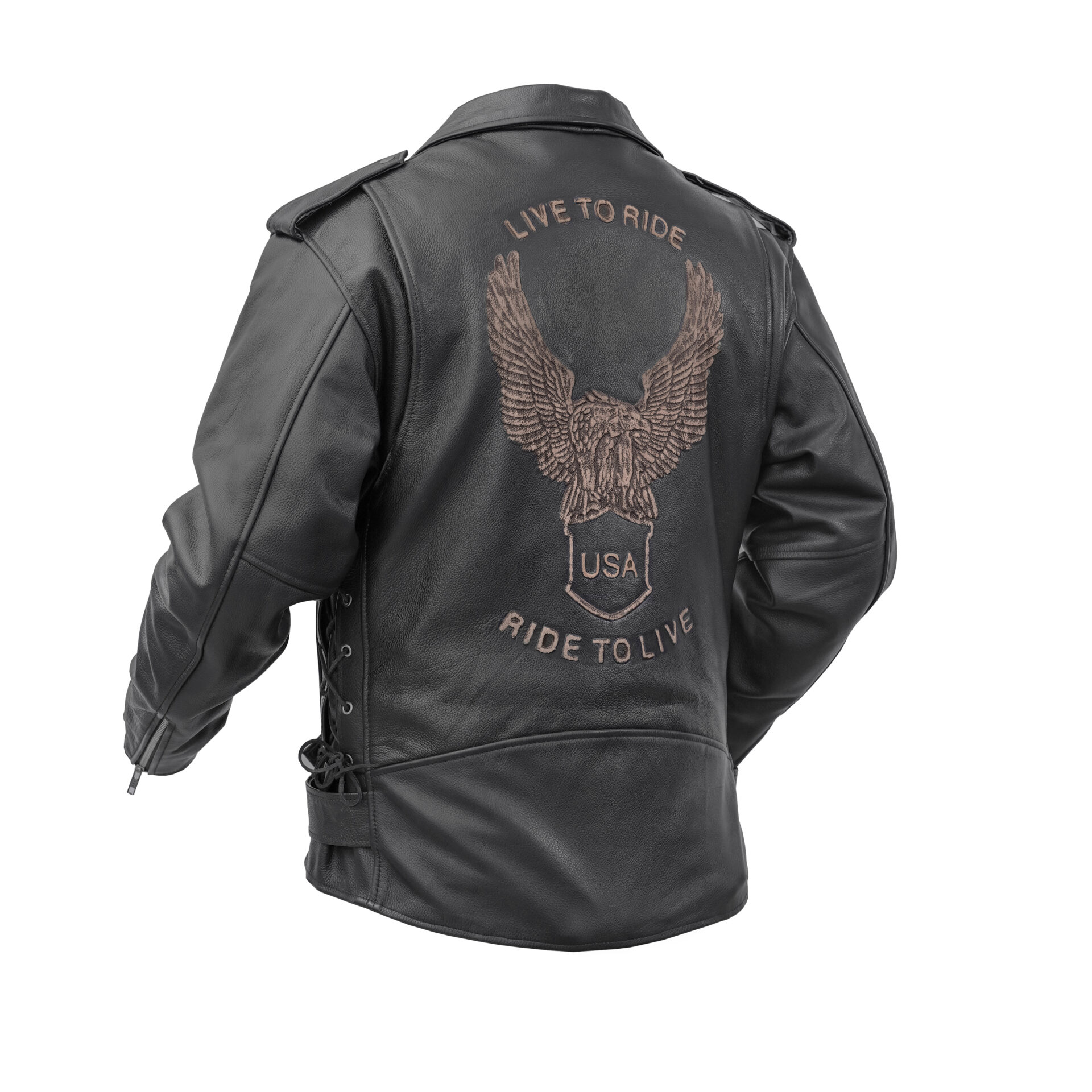 BSM1146 Men's Eagle Embossed Live To Ride - Ride To Live Classic Black Leather Mot - Image 3