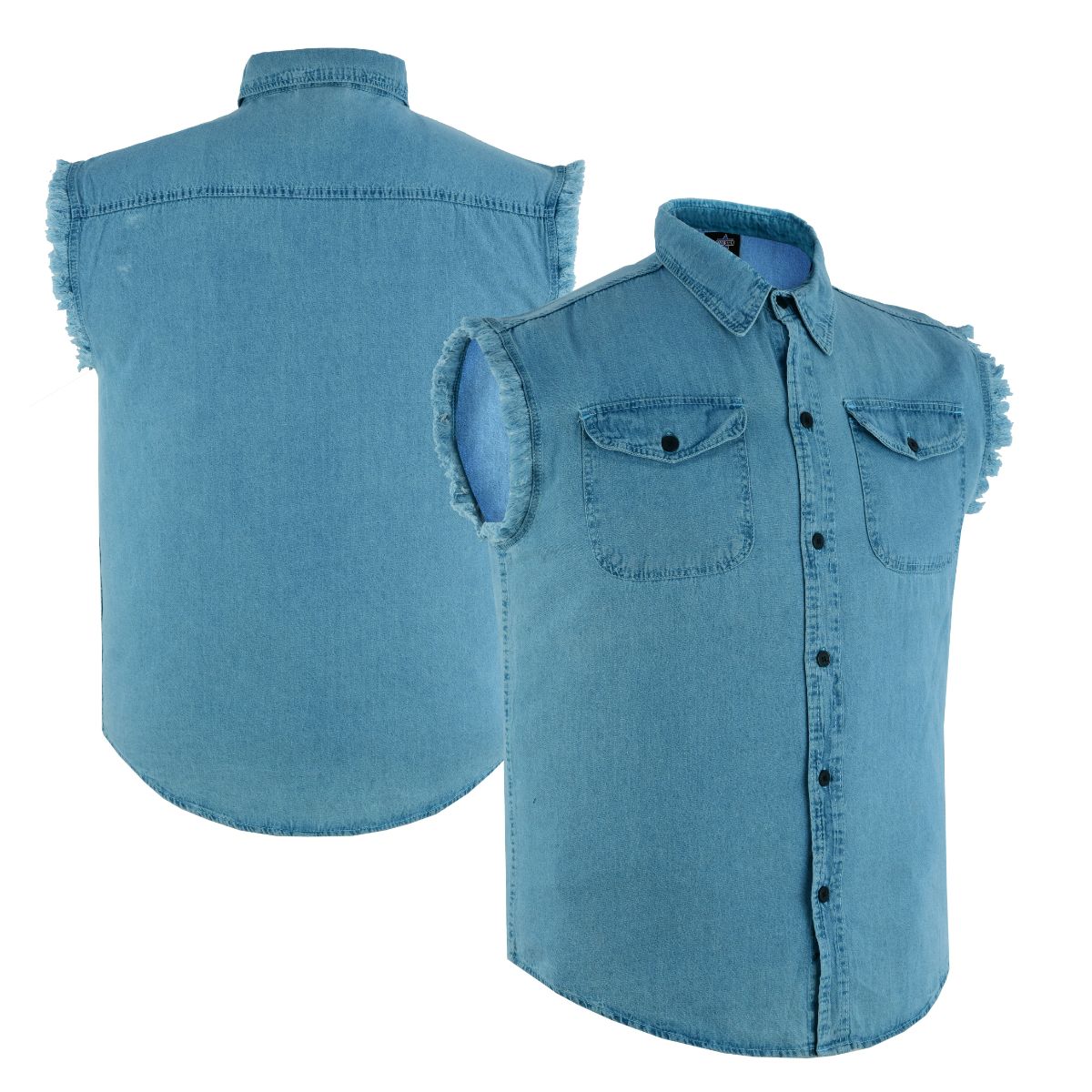 BSM1580 Men's Blue Lightweight Sleeveless Denim Shirt - Image 8