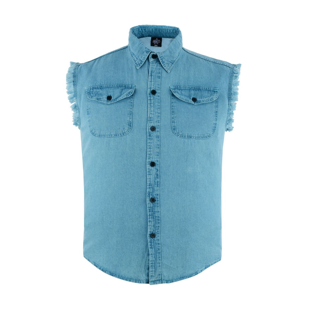 BSM1580 Men's Blue Lightweight Sleeveless Denim Shirt - Image 3