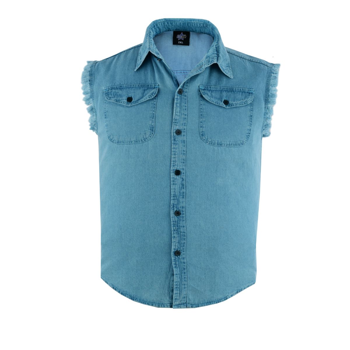 BSM1580 Men's Blue Lightweight Sleeveless Denim Shirt - Image 4