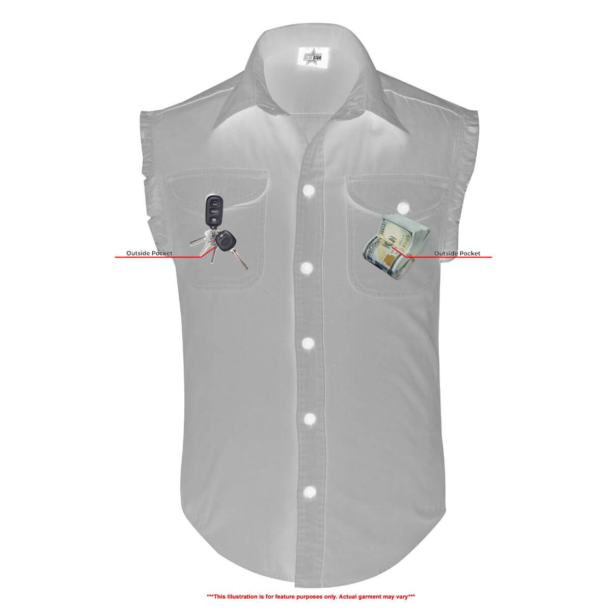 BSM1580 Men's Blue Lightweight Sleeveless Denim Shirt - Image 5