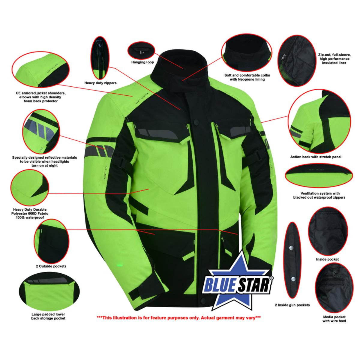 BSM1166 Advance Touring Textile Motorcycle Jacket for Men – Hi-Vis - Image 2