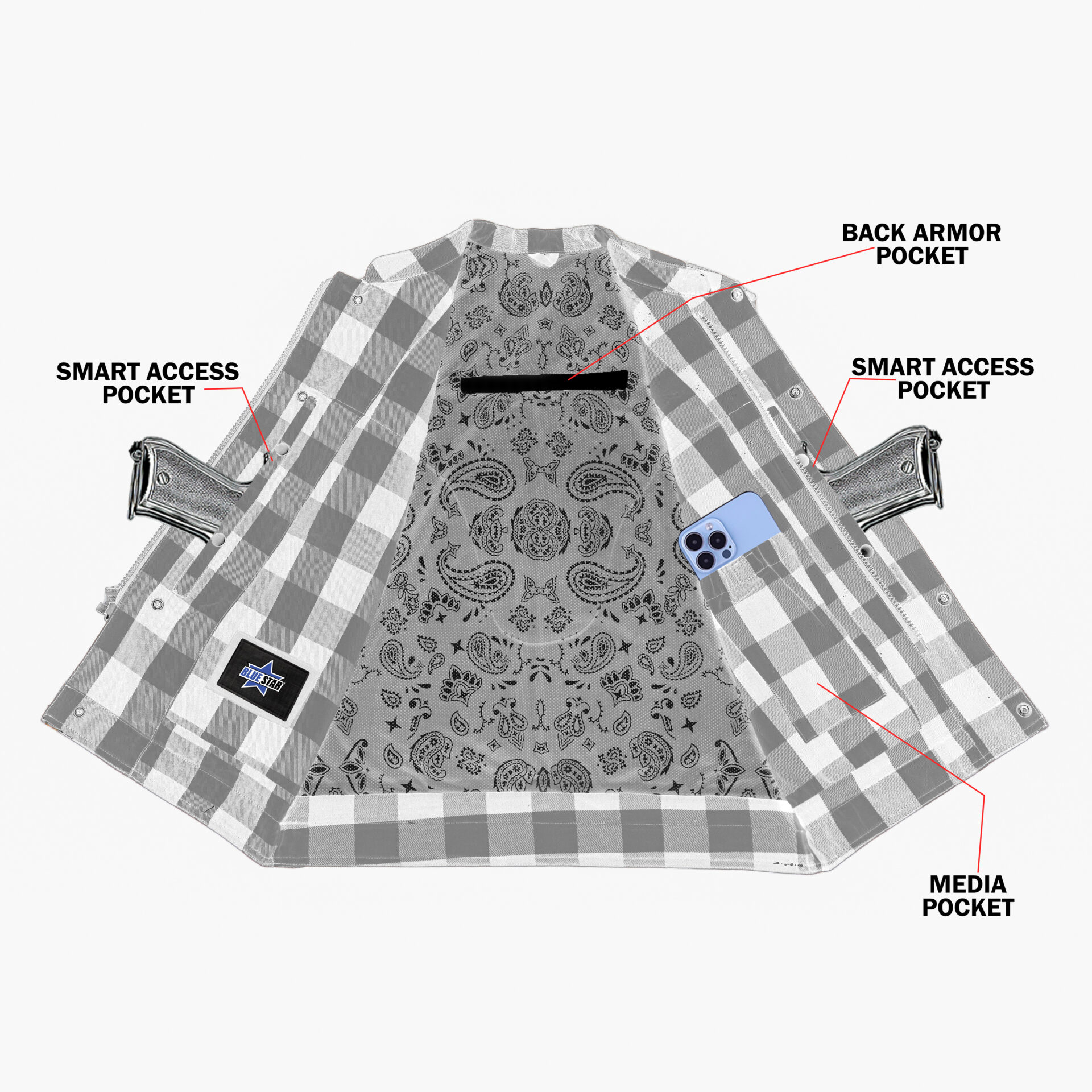 BSM4620 Rogue Inferno Black and Orange Flannel Textile Vest - Image 10