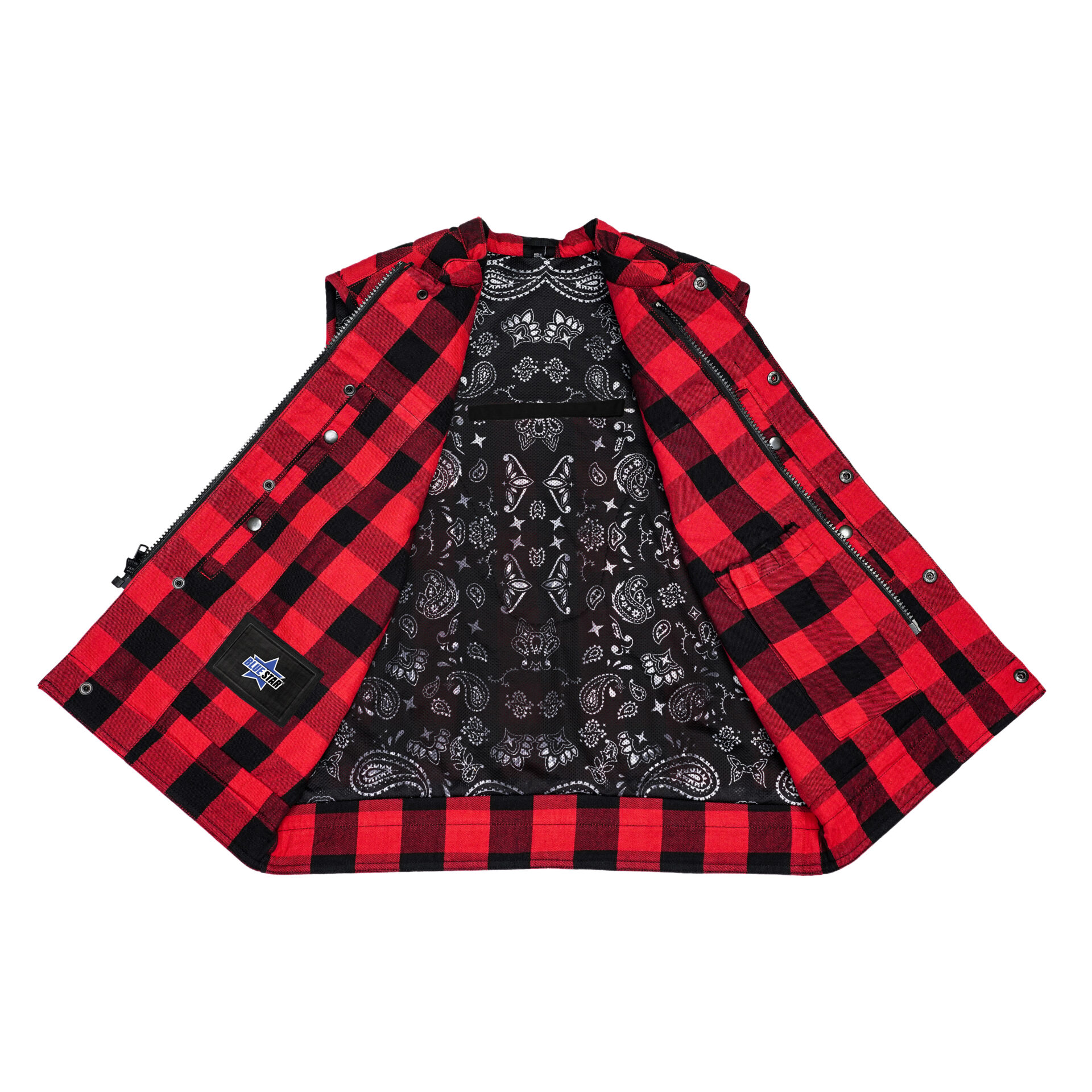 BSM4618 Scarlet Fury Black and Red Flannel Textile Vest - Image 2