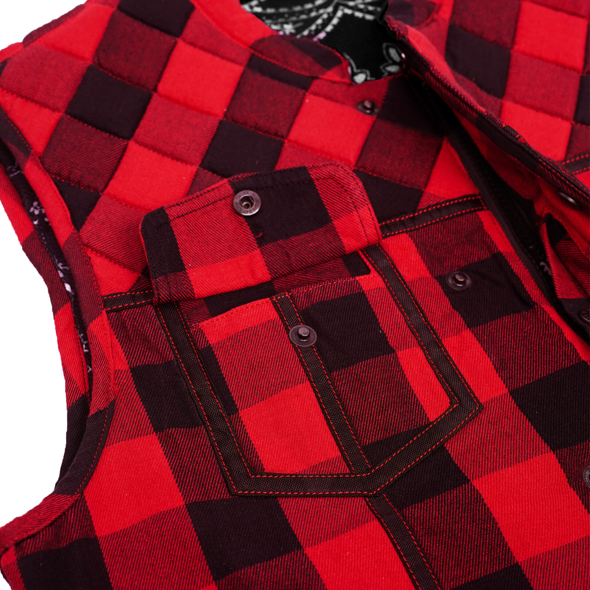 BSM4618 Scarlet Fury Black and Red Flannel Textile Vest - Image 7