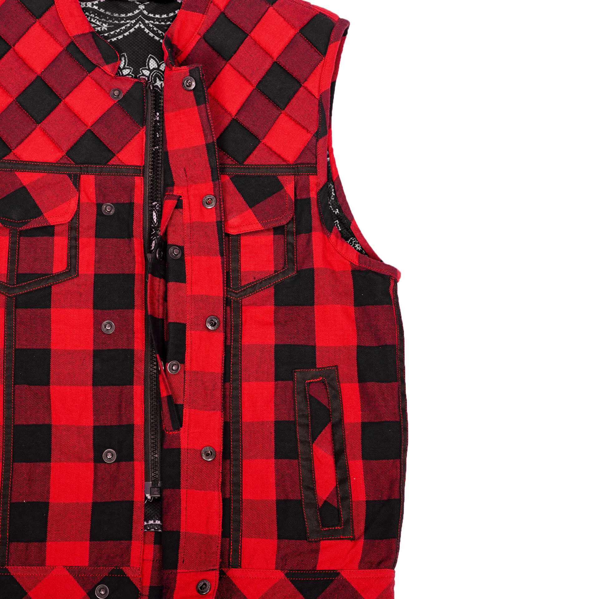 BSM4618 Scarlet Fury Black and Red Flannel Textile Vest - Image 4