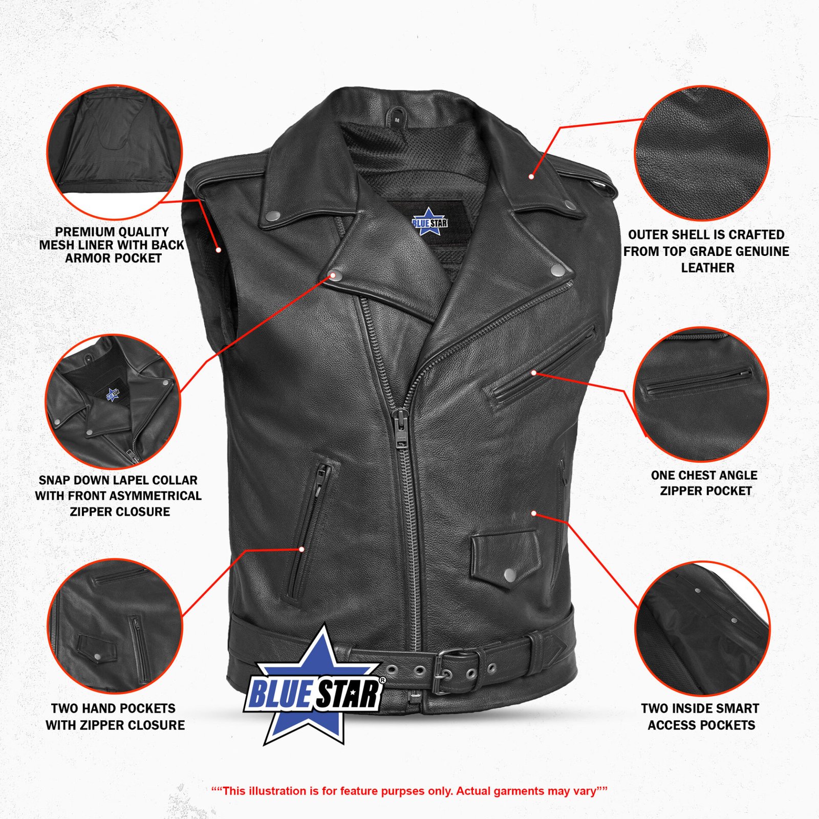 BSM4627 Cruze Motorcycle Leather Vest - Image 2