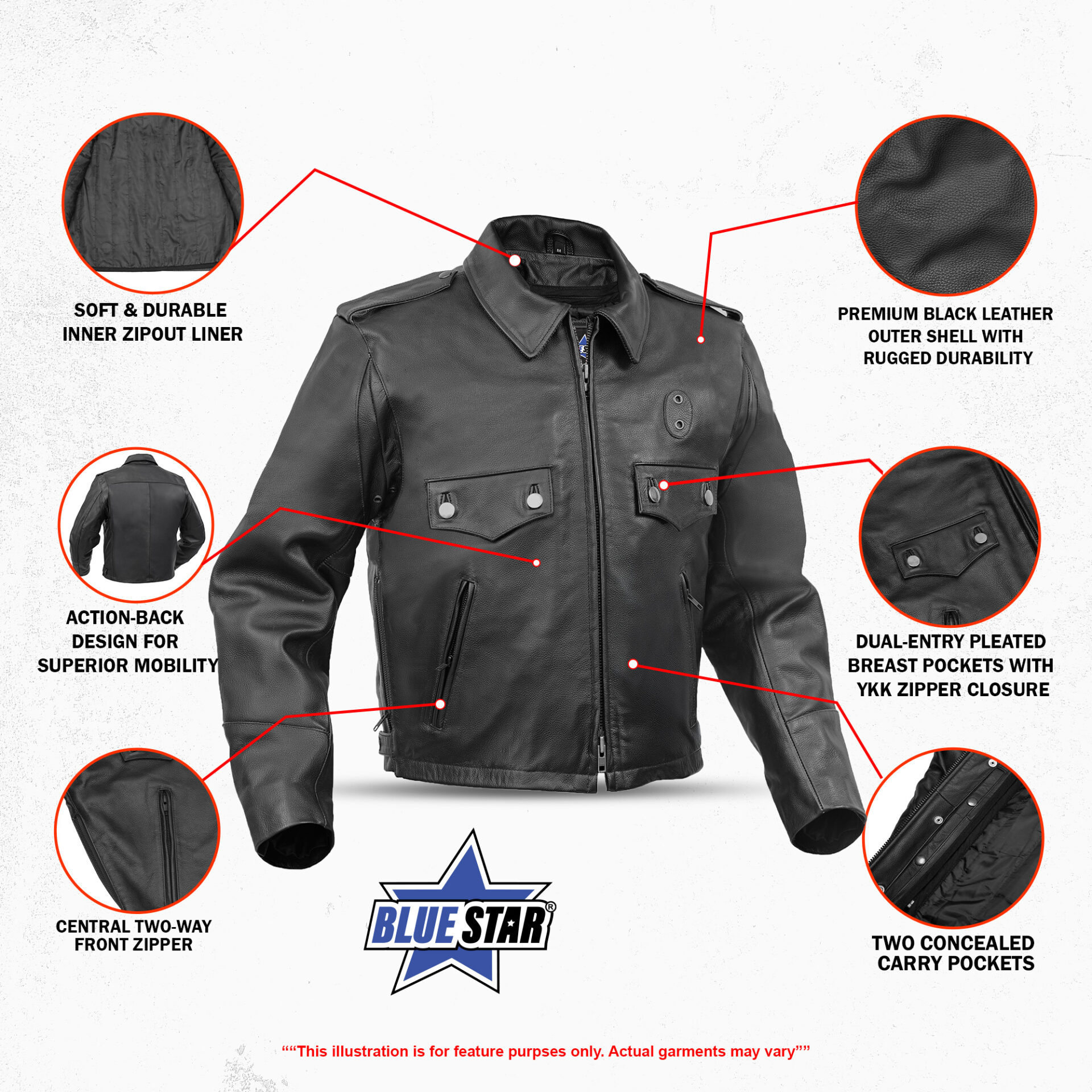 BSM4649 Black Raider Men’s Leather Motorcycle Jacket - Image 2
