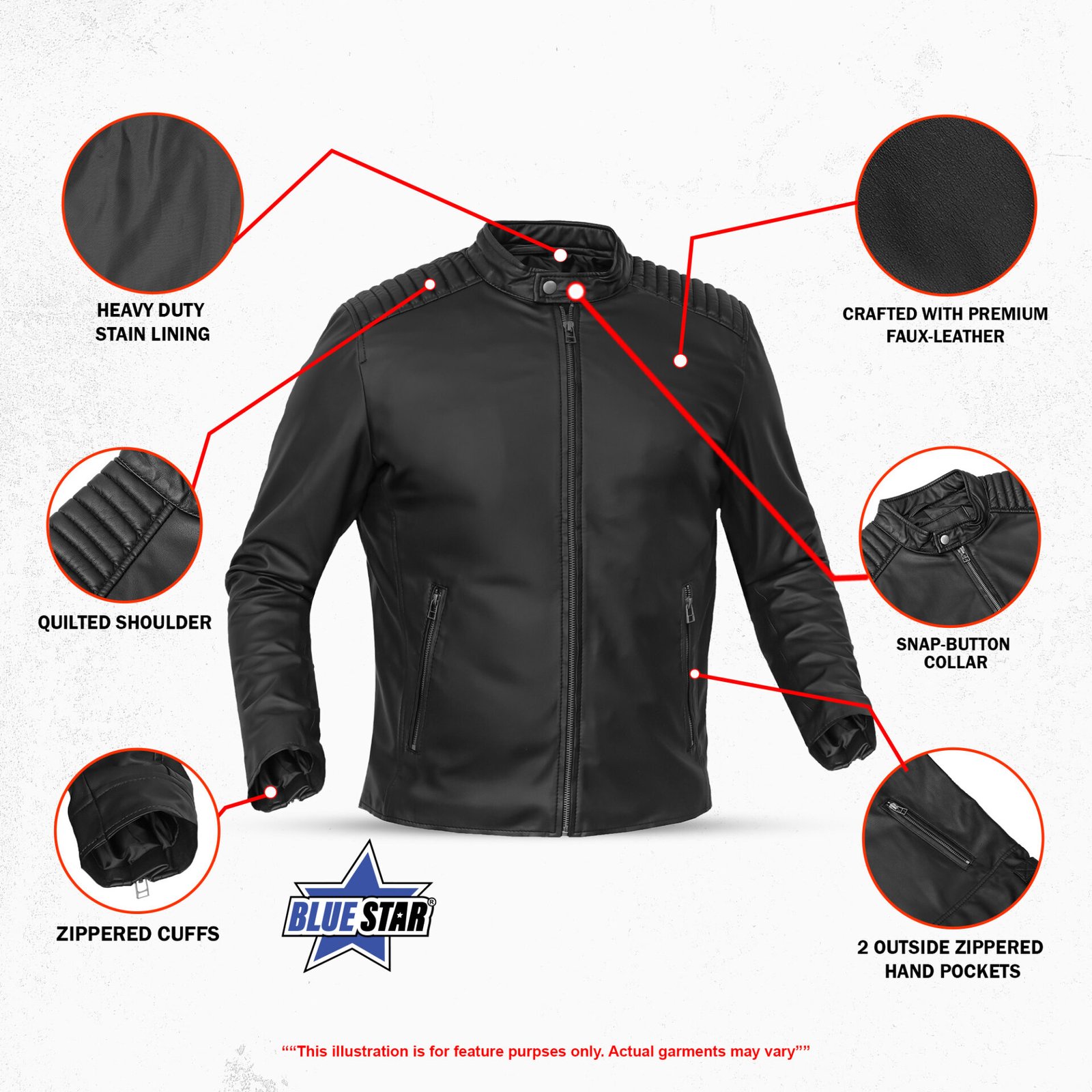 BSM4658 Rivet Soul Men’s Faux Leather Motorcycle Jacket - Image 3